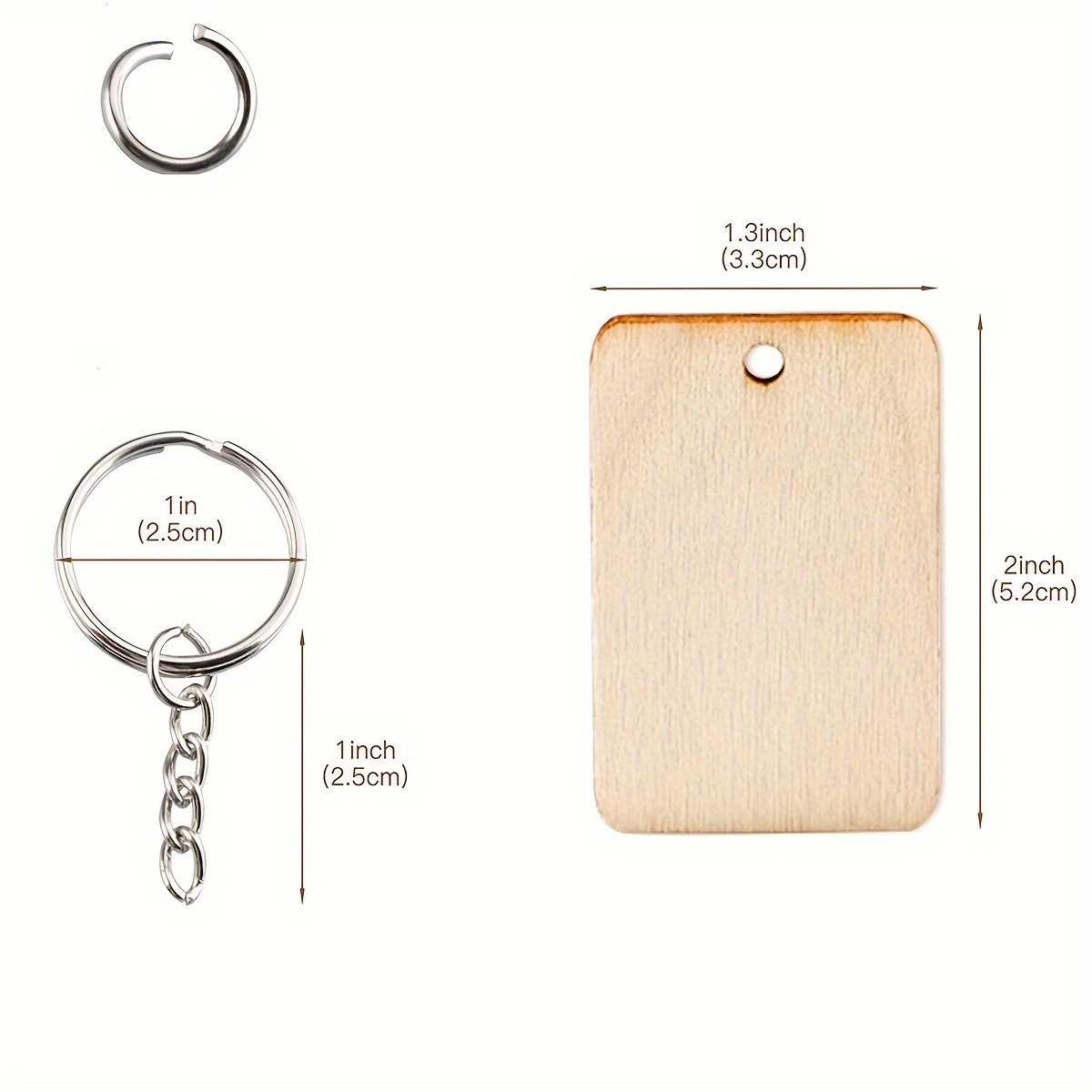 Temu 15pcs Wooden Key Chain, Blank Wooden Keyring with Split Ring, Natural Wooden Key Tag Rectangle Keychain for Keys Women Gift DIY Crafts Decoration