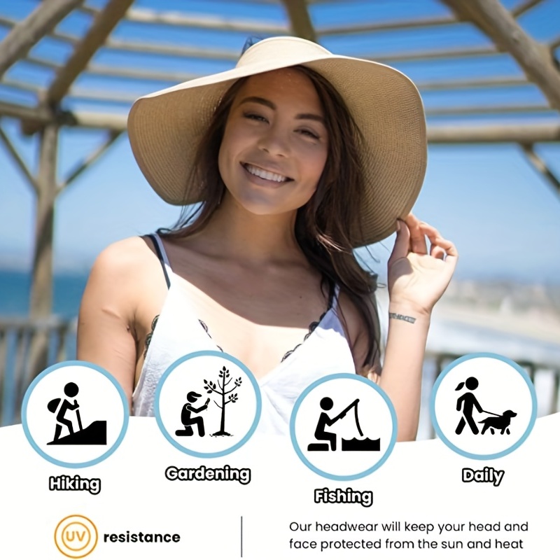 Summer Outdoors Women Wide Brim Straw Hat Beach Golf Sun Hats Travel  Ponytail Sun Cap Travel Accessories