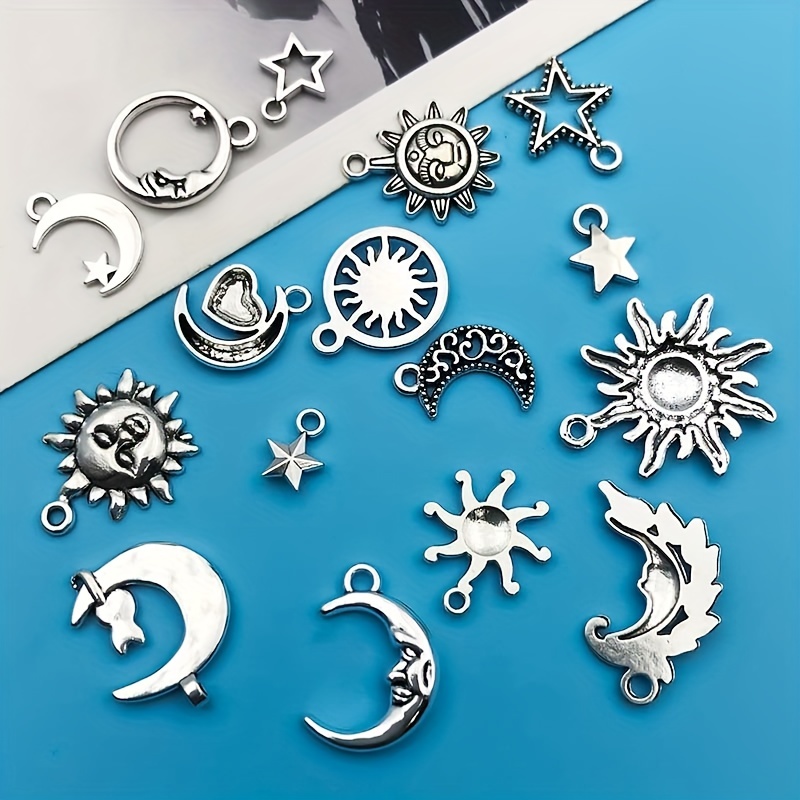 Zinc Alloy Antique Silver Moon Star Shape Charms, DIY Jewelry Making Set