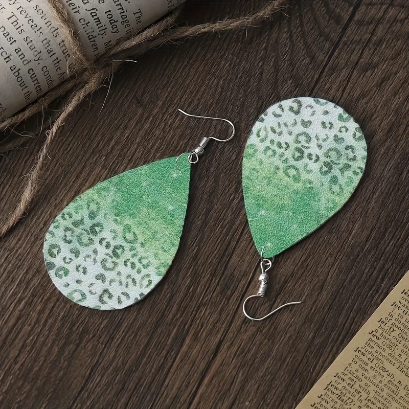 Green Leopard Print Drop Earrings For Men Daily Decoration