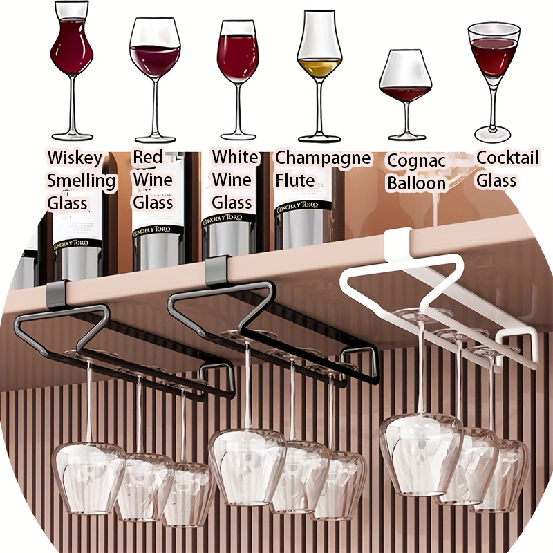  Soporte para copas de vino, estante para copas de vino, debajo  del armario, soporte para copas de vino debajo del estante, colgador de  almacenamiento de metal para armario de cocina, barra (