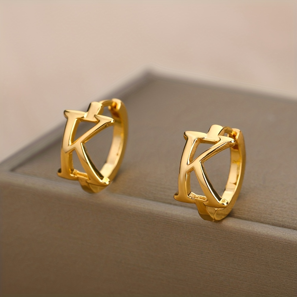Letter Design Golden Hoop Earrings Elegant Simple Style Stainless