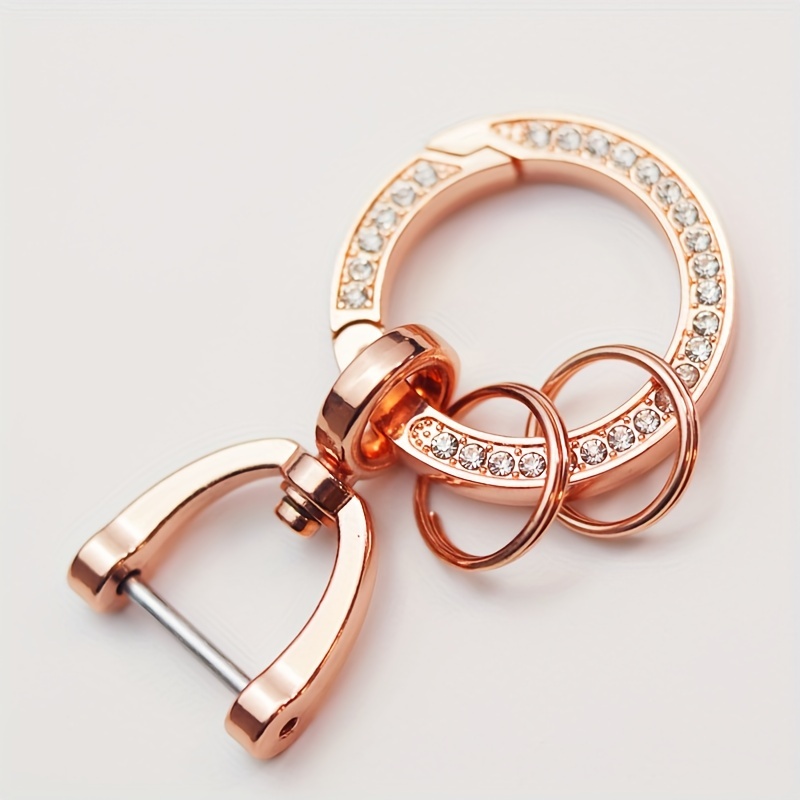 Fashion Metal Leather Car Key Chain Pendant Split Ring Keychain Rhinestone  Luxury Keyring For Woman Girly Strap Auto Accessories