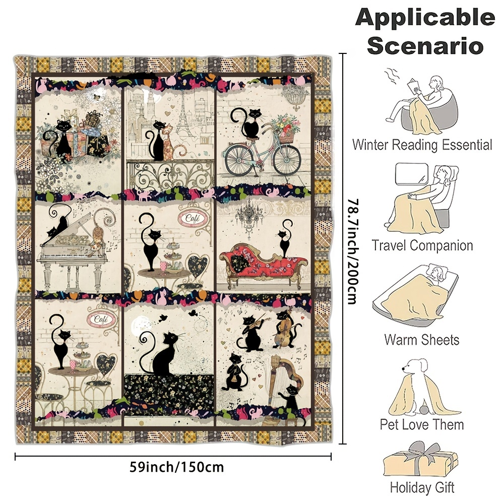 Cozy Cat Pattern Flannel Blanket Soft Warm Throw Bed Sofa Temu
