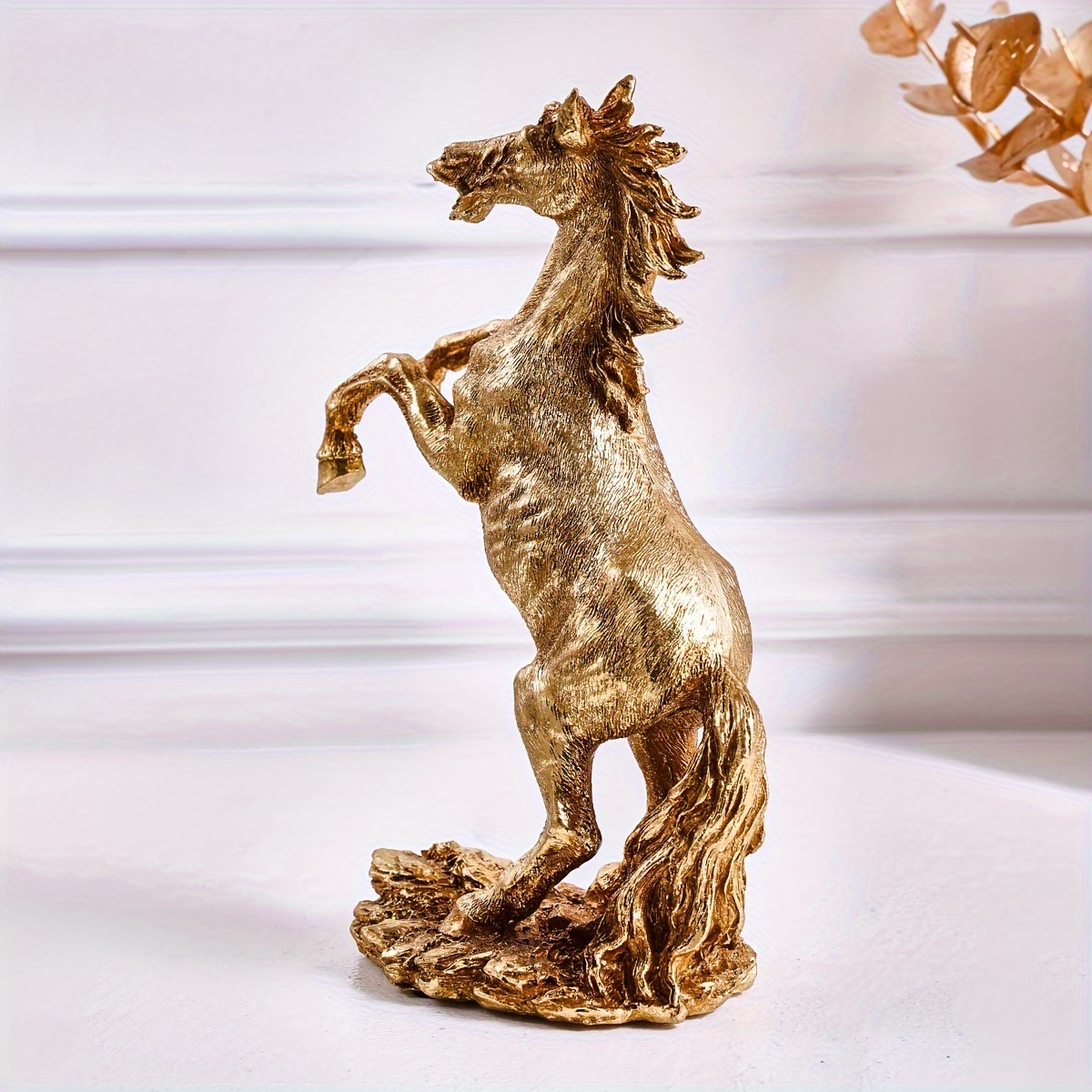 1pc leaping horse desktop decoration resin material retro style gold foil leaping horse crafts decoration entrance study office hotel table decoration gold horse decoration