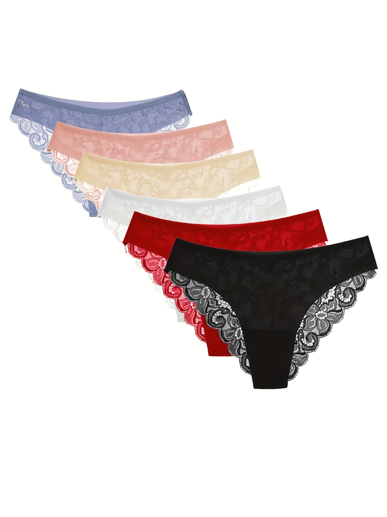 6-Piece Women's Mesh Breathable Scallop Contrast Lace Panties
