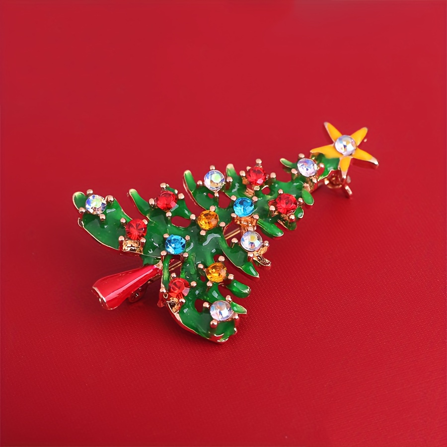 Spilla Di Natale Con Smalto E Strass - Decorazione A Forma Di Albero O Stella Per Abiti E Cappelli