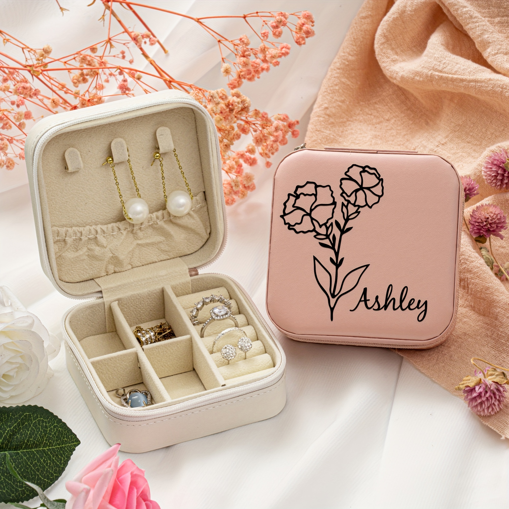 Custom Leather Customized Jewelry Organizer Box w/Name & Birth Flower Month  - Birthday Gifts for Wom…See more Custom Leather Customized Jewelry