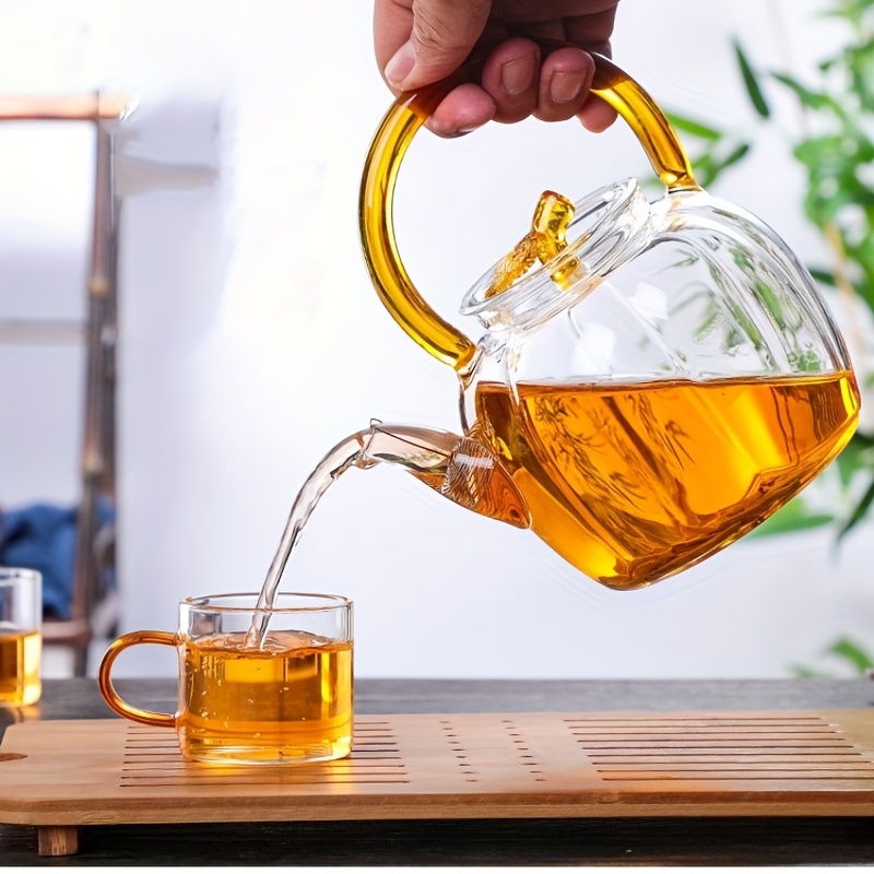 Glass Teapot With Tea Infuser, Pumpkin Shaped Pot, Heat Resistant