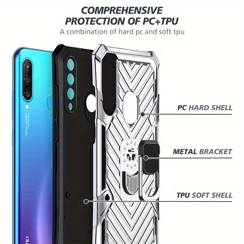 Protective Case Compatible with Huawei Honor 90 Lite Case,with Slide Camera  Cover,Metal Ring Kickstand Military Grade Shockproof Hard PC Heavy Duty