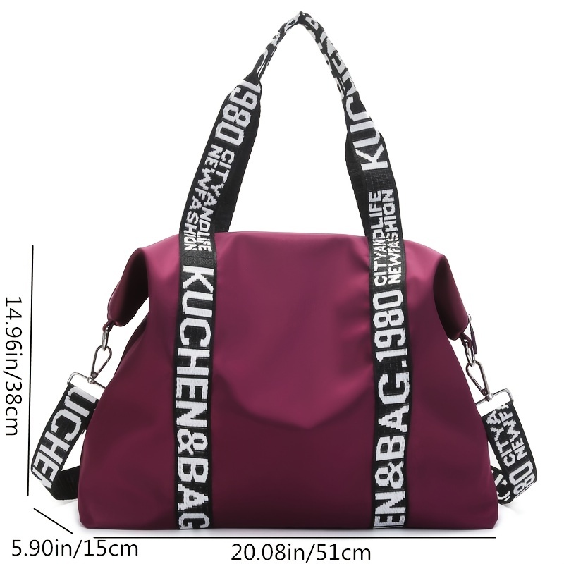 Simple Women's Fashionable Solid Colour Nylon Shoulder Crossbody Bag With  Letter Detail