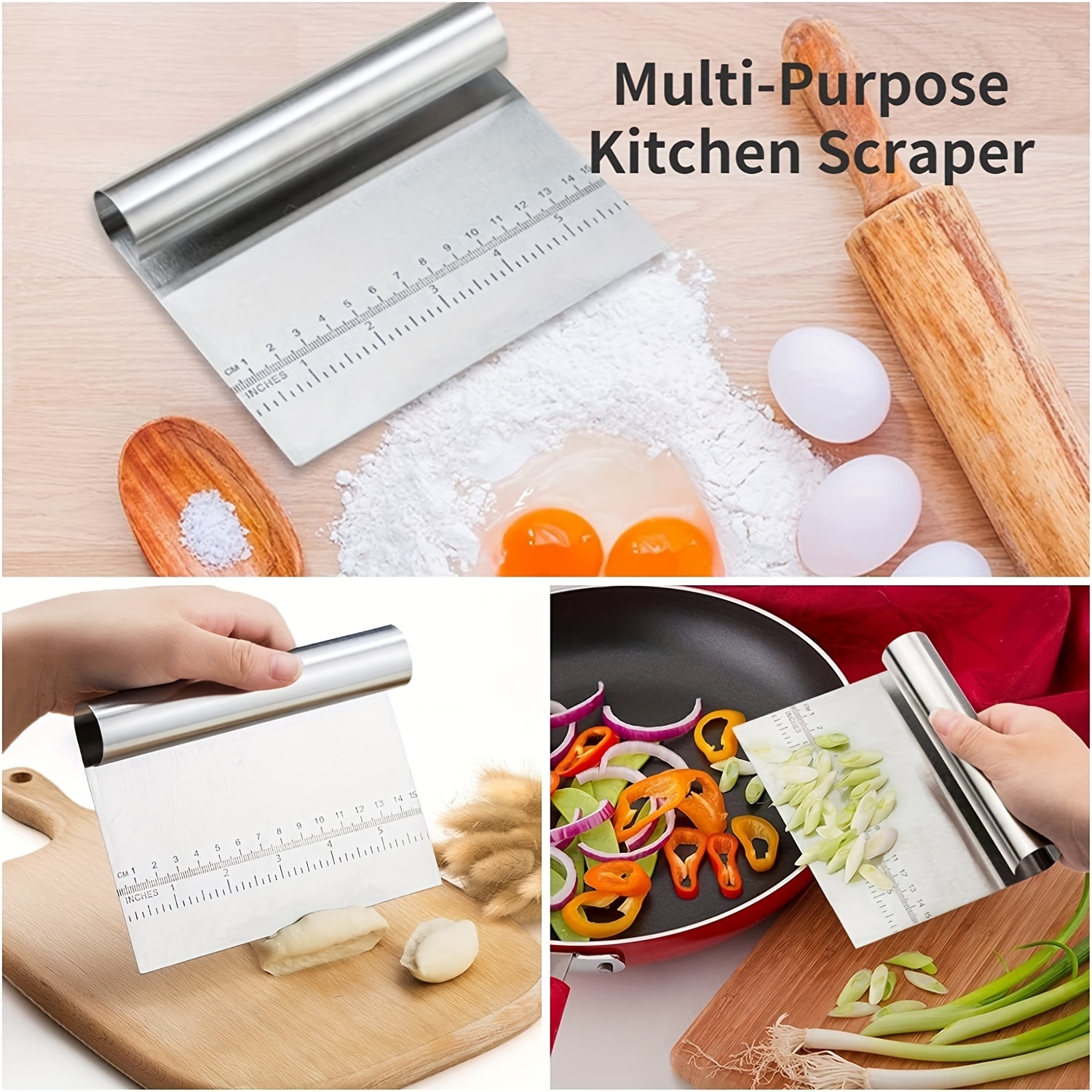 Stainless Steel Dough Scraper, Kitchen Gadgets, Dough Cutter For Bread  Making, Dough Cutter With Measuring Scale - Temu