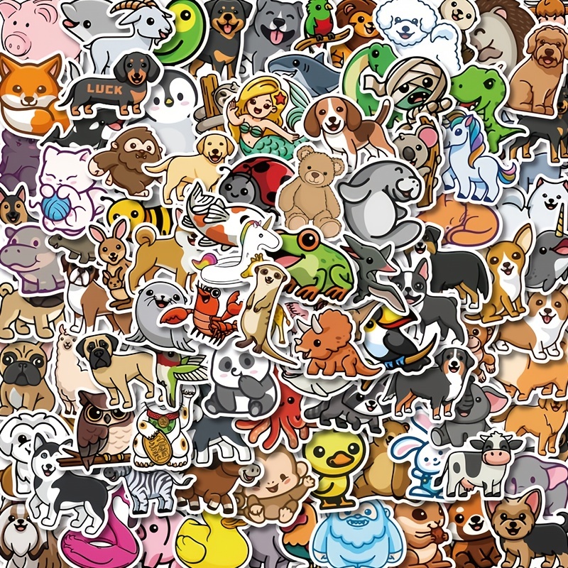 100Pcs Cute Animal Stickers,Vinyl Waterproof Stickers for  Laptop,Bumper,Skateboard,Water Bottles,Computer,Phone, Cute Animal Stickers  for Kids Teens