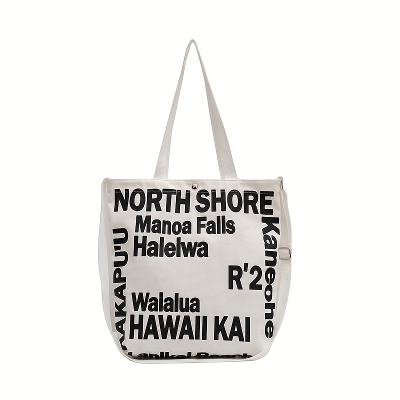 Letter Detail Canvas Tote Bags, Fashion Canvas Shoulder Bag For Work &  Shopping - Temu