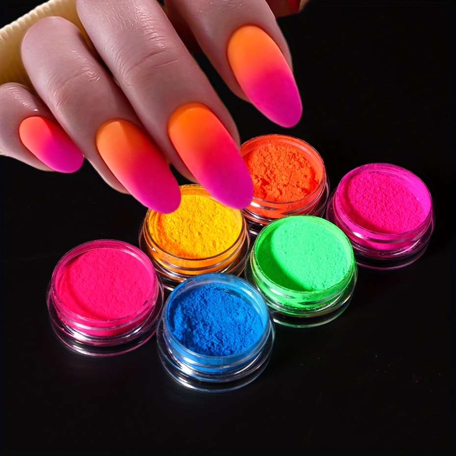 Neon Pigment Powder Fluorescent Nail Glitter Ombre Chrome Dust for