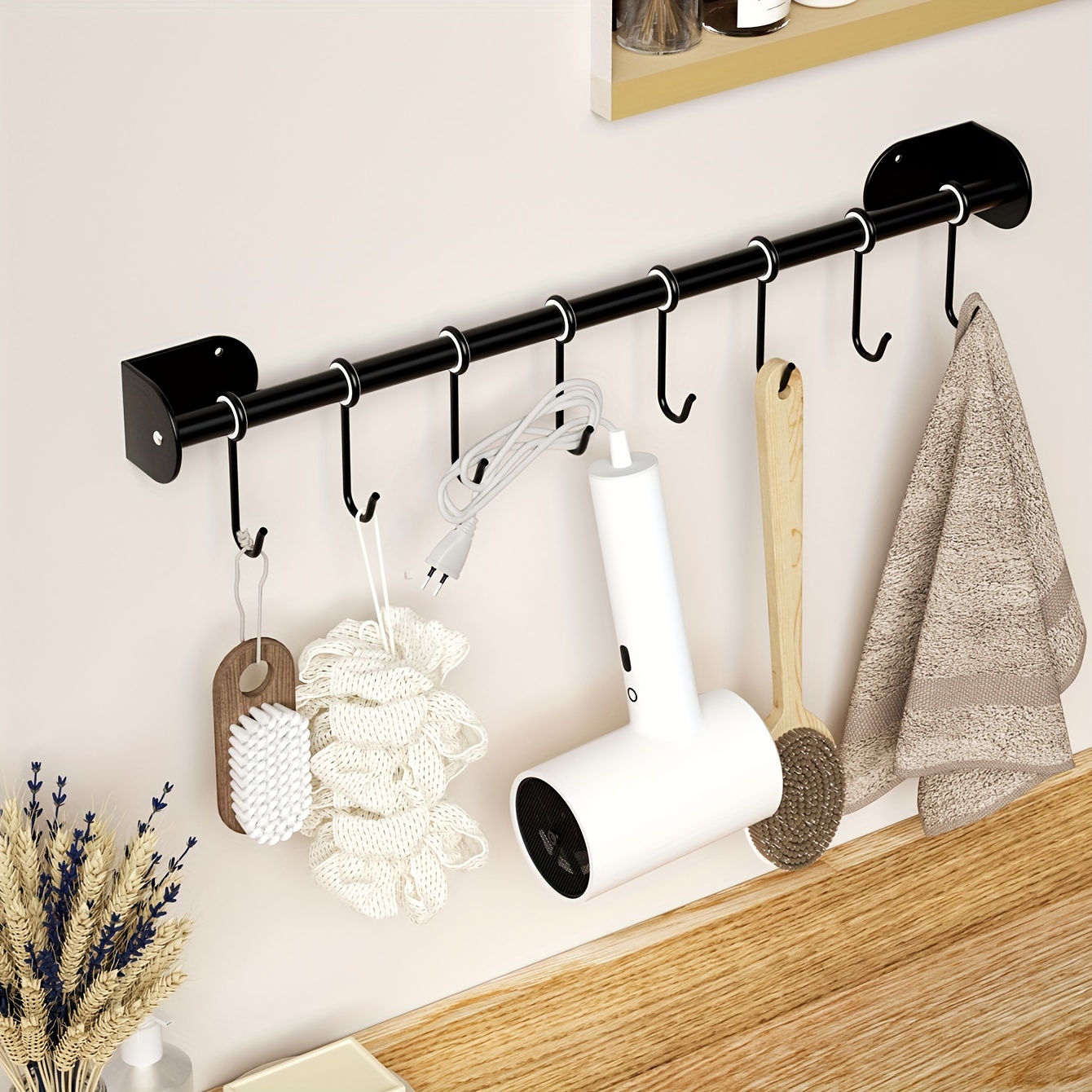 Bathroom Shelf With Towel Bar, 2 Layer Towel Rack, Wall Mounted Towel Shelf  With Hooks, Towel Organizer For Bathroom - Temu