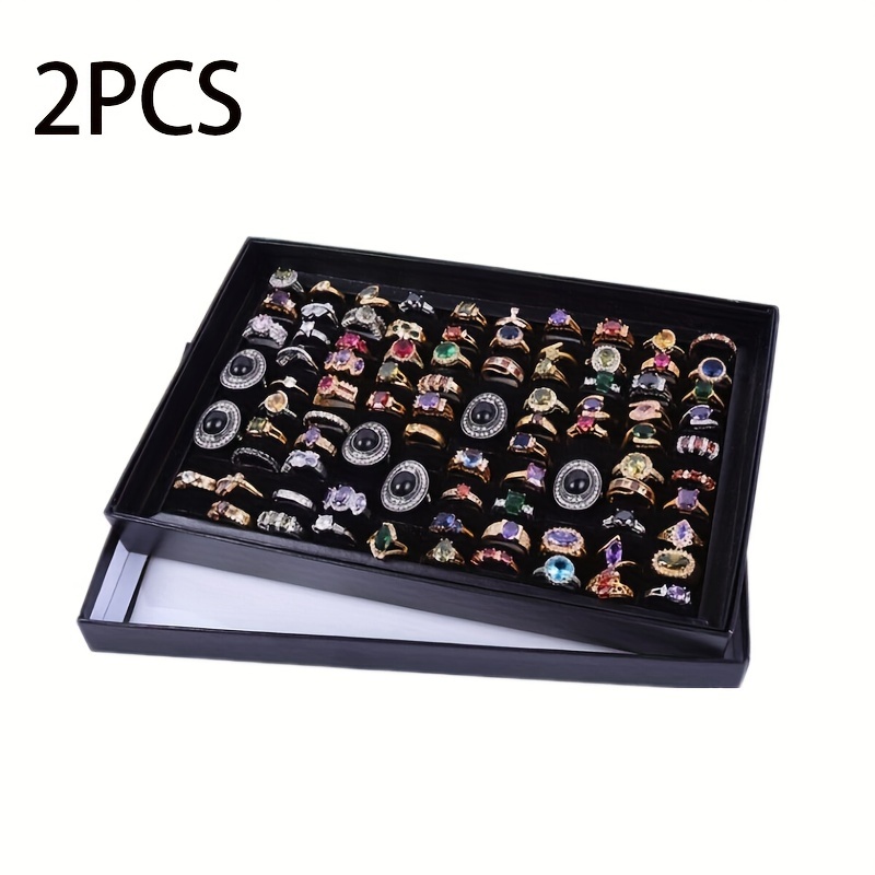 MOOCA Bandeja para anillos con 18 ranuras, soporte organizador de joyas,  soporte para anillos de joyería para escaparate, cuero sintético blanco de