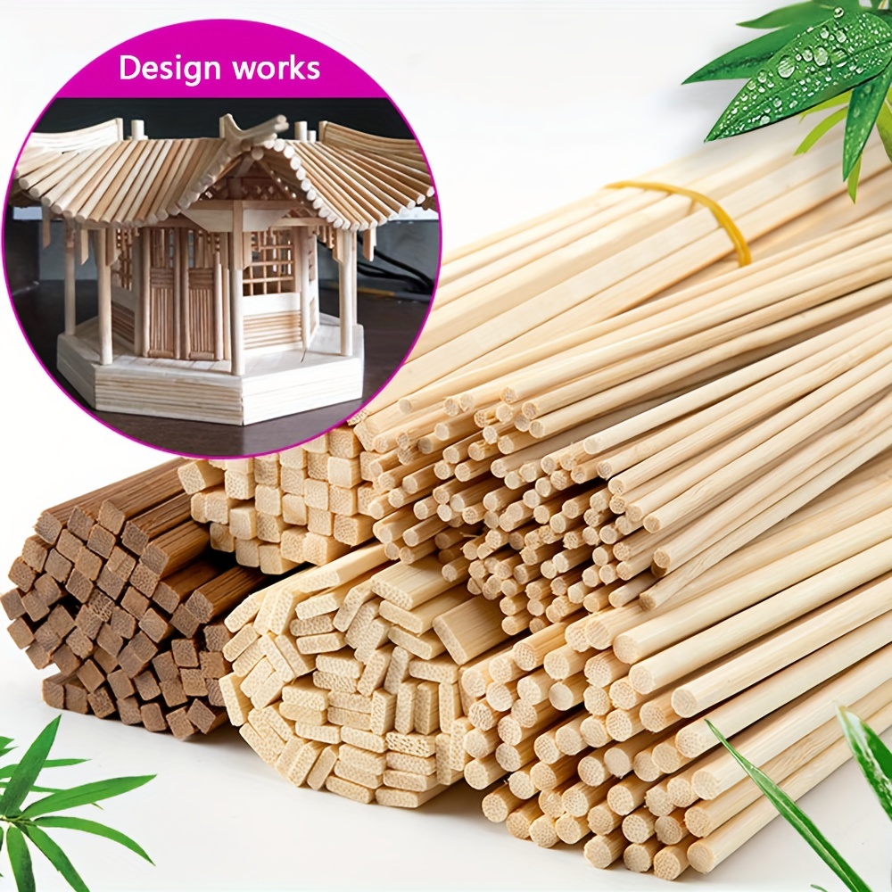 

50pcs 30cm/11.81inch Multi-size Bamboo And Wood Stick Combination Set Diy Building Model Material Wood Product Construction Hard Texture