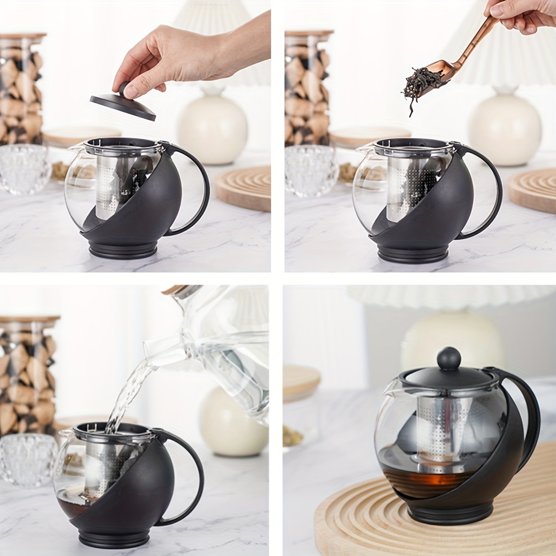 1pc Round Tea Pot, Tea Kettle, Electric Ceramic Stove, Tea Set, Tea Maker,  Heat Resistant Glass Teapot For Brewing Flower Tea