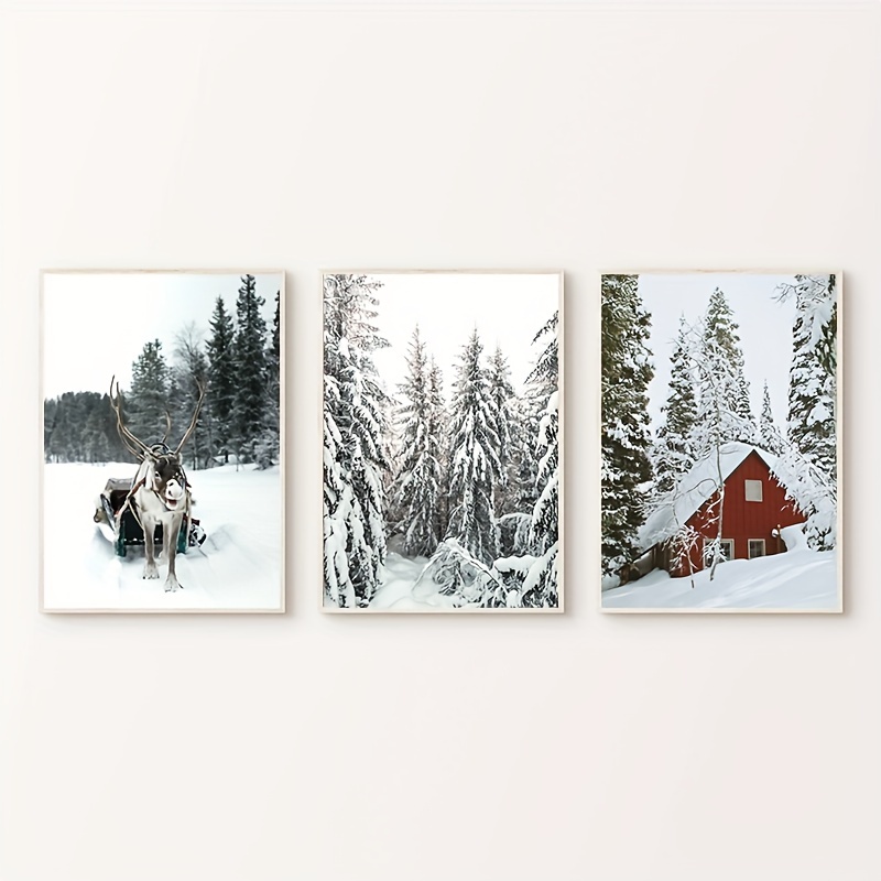 Canvas Poster Modern Art Large Size Christmas Night Snowy - Temu