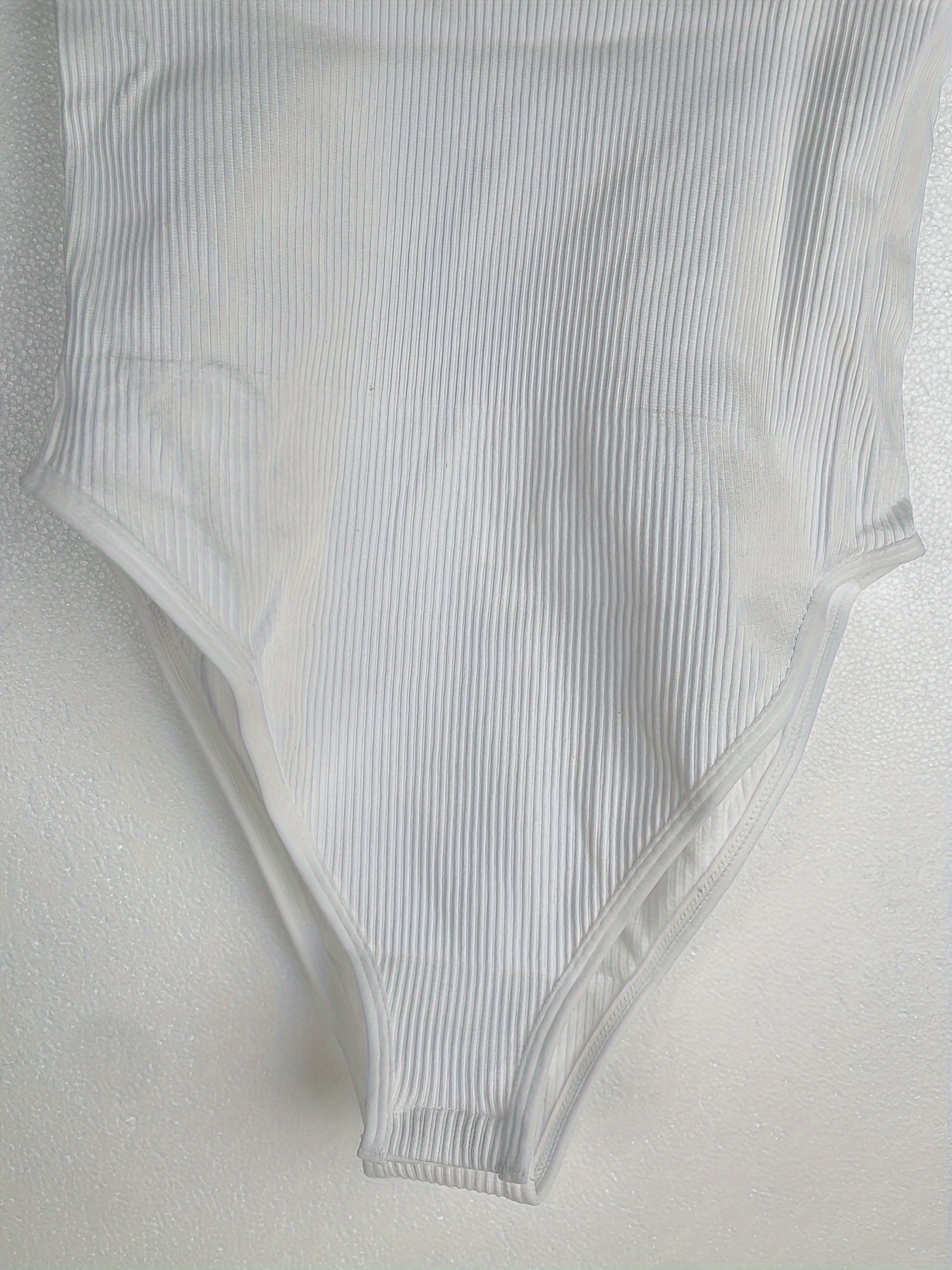 Plain White Rib Knit Bodysuit, Tummy Control Square Neck Crotch Buckle  Slimmer Body Shaper, Women's Underwear & Shapewear