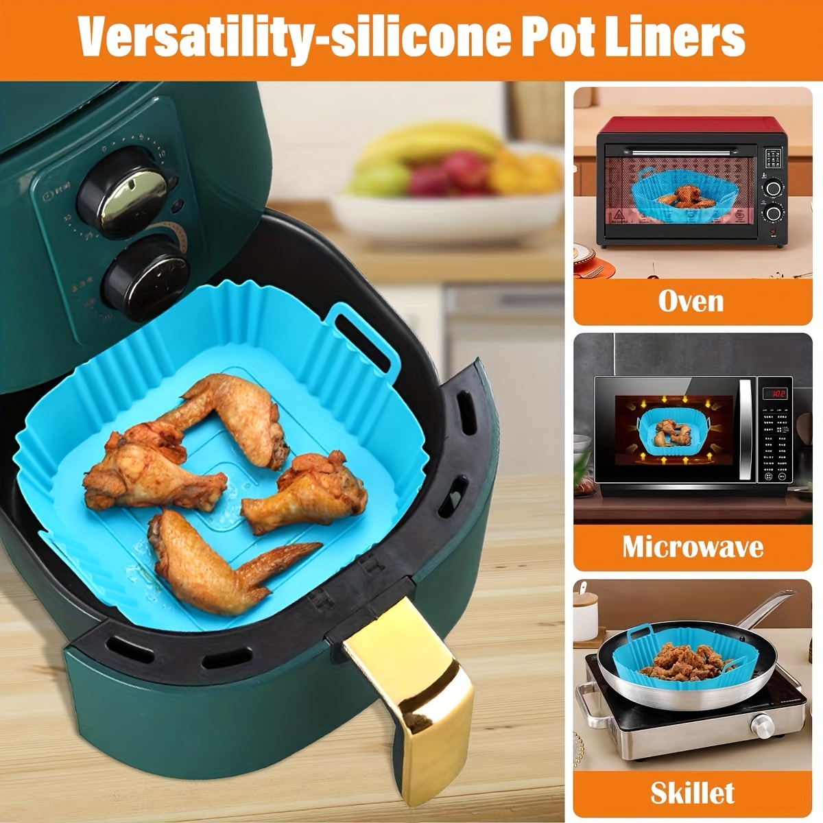 Silicone Air Fryer Liner (top ), Square Air Fryer Liners Pot