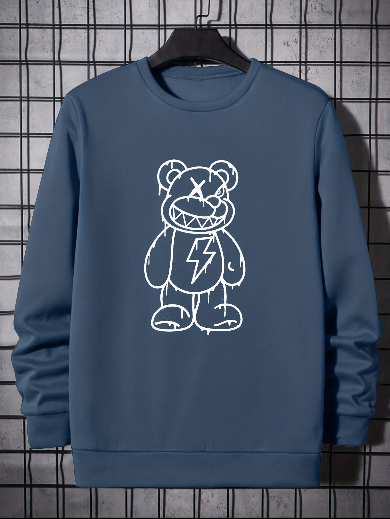 Men's Stitched Bear Graphic Sweatshirt, Casual Mid Stretch Breathable Long  Sleeve Shirt, Men's Clothing For Outdoor - Temu Australia