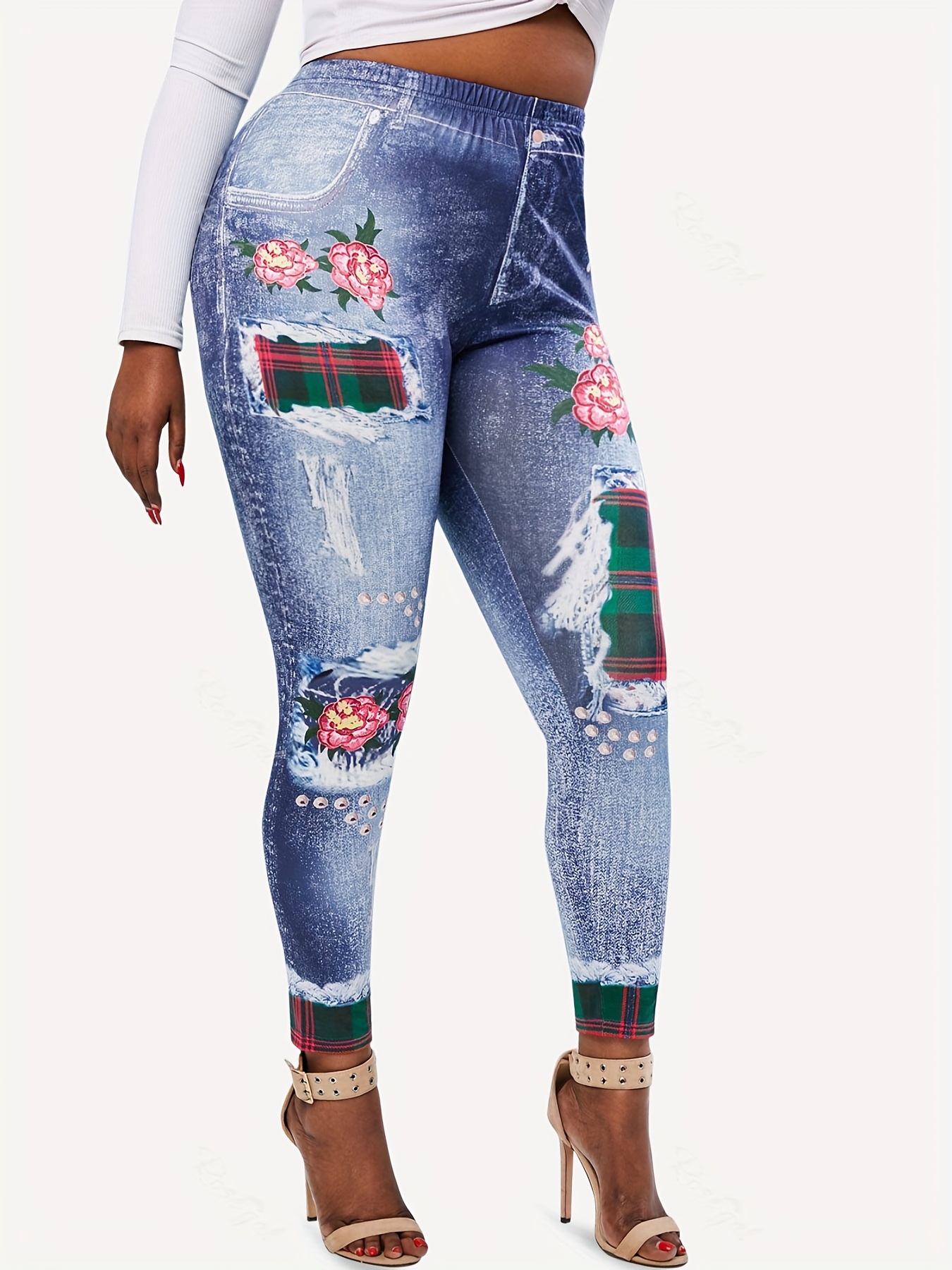 Random Print Leggings High Waist Sports Casual Leggings - Temu Canada