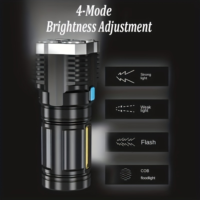 led rechargeable tactical flashlight with multi function display super bright led 4 brightness modes for camping hiking emergency details 2