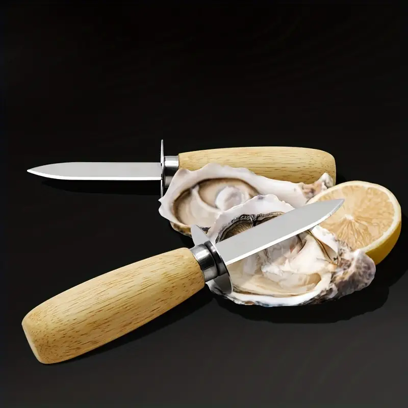 Apri ostriche in acciaio inox con manico in legno nero cm 16,5