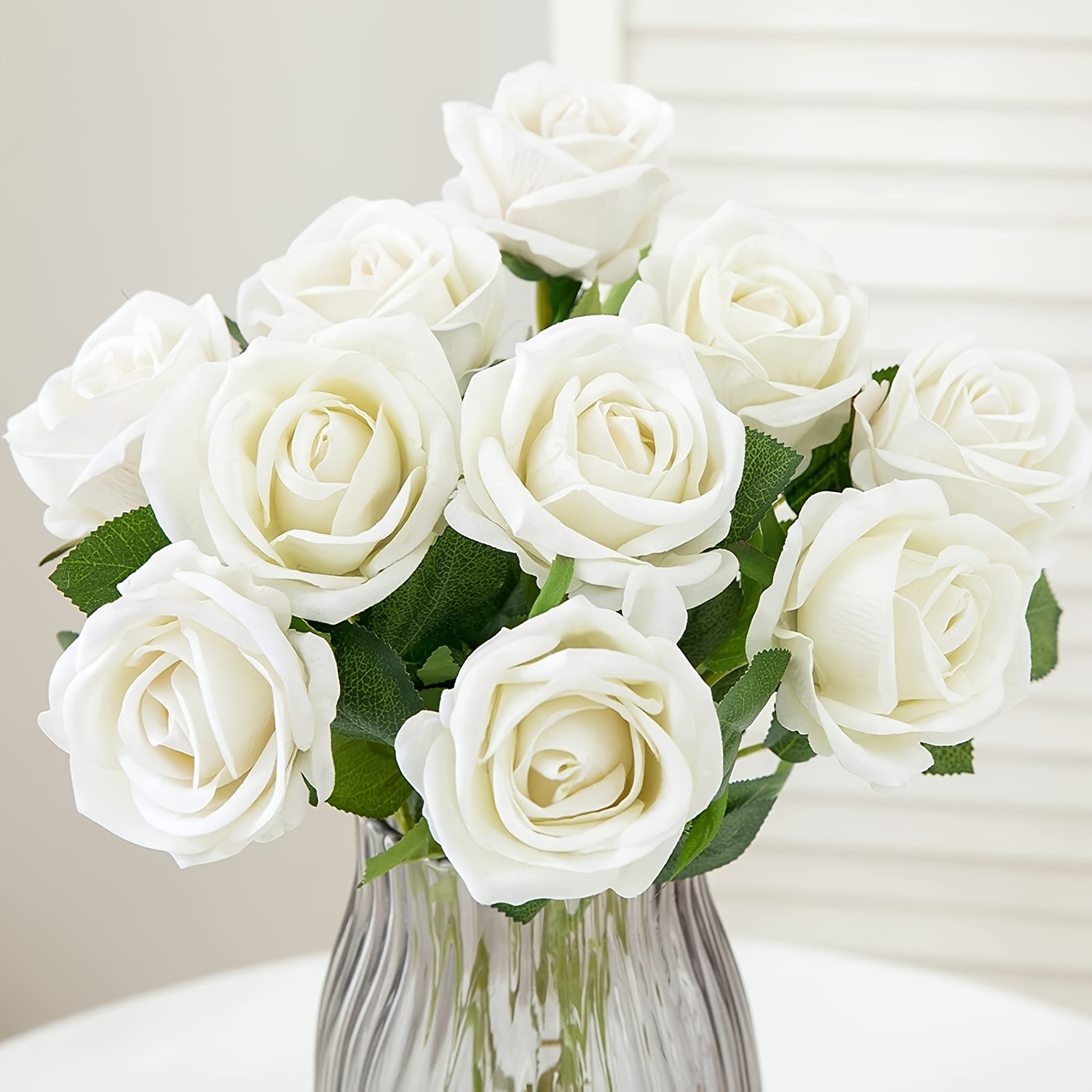 White Artificial Rose Flower Real Touch Faux Flower With - Temu Canada