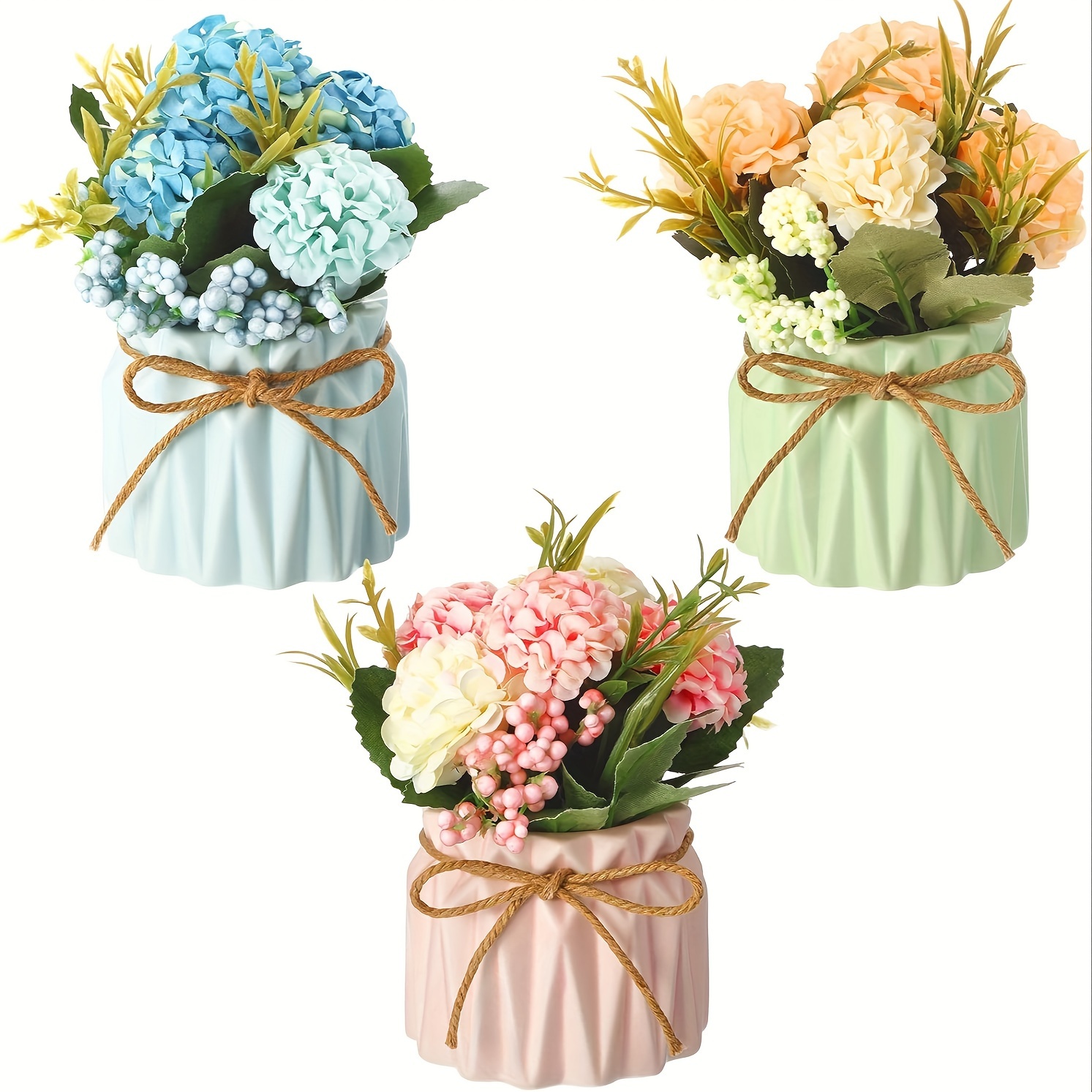 Artificial Flowers With Small Ceramic Vase Fake Silk Variety - Temu