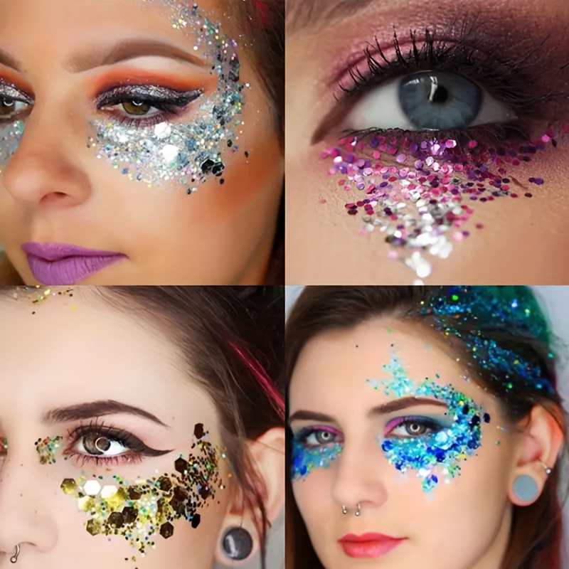 Brillantes Maquillaje para Decoración del Corporales Ojos Cara el Pelo  Uñas, Polvo Cosméticos Purpurina, Maquillaje Glitter para Diseños de Nail  Art y Creación de Joyas : : Belleza