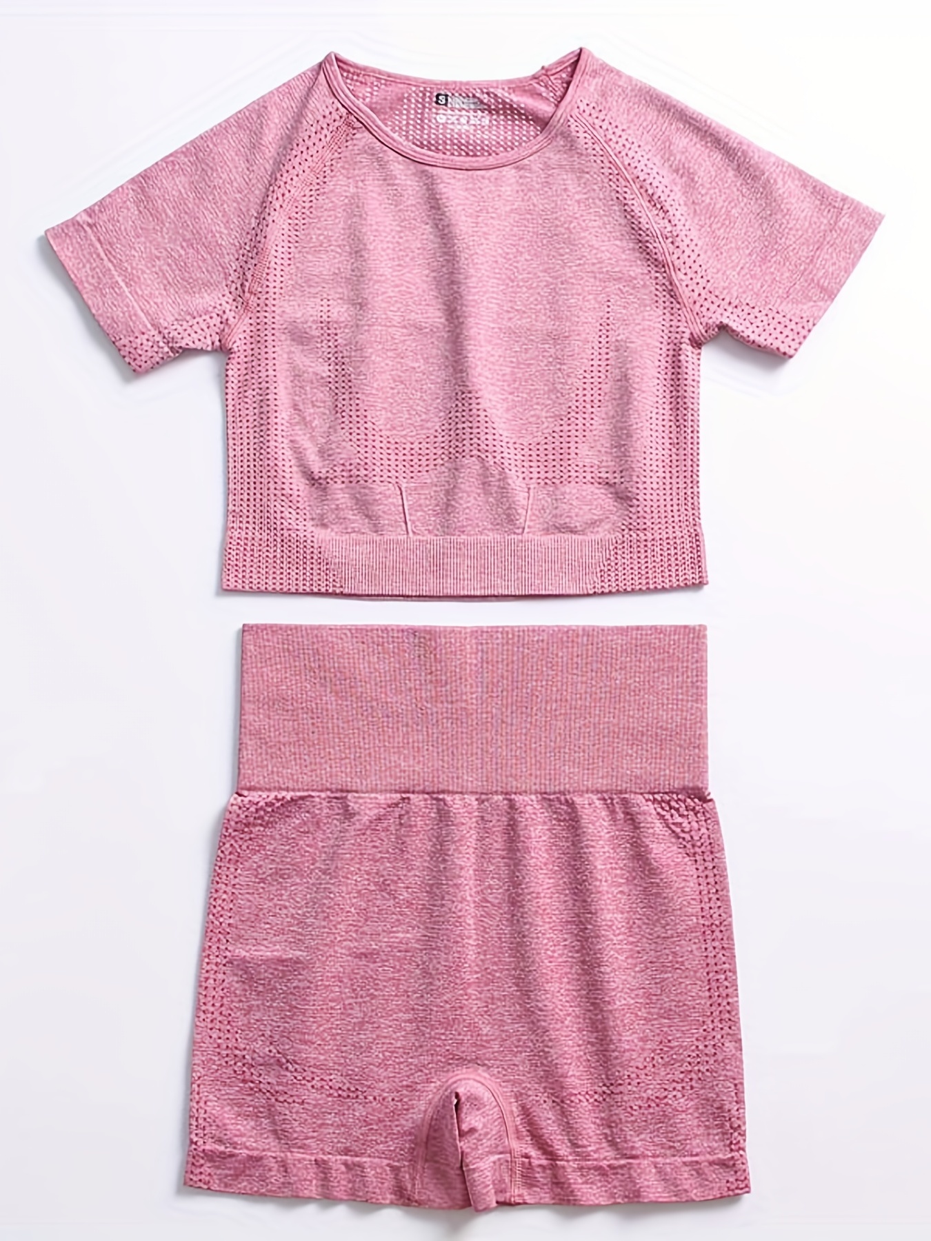 Conjunto de ropa deportiva para mujer Conjunto de pantalones cortos con top  de yoga Camiseta deportiva de manga corta, rosa roja, L kenally AP002243-07