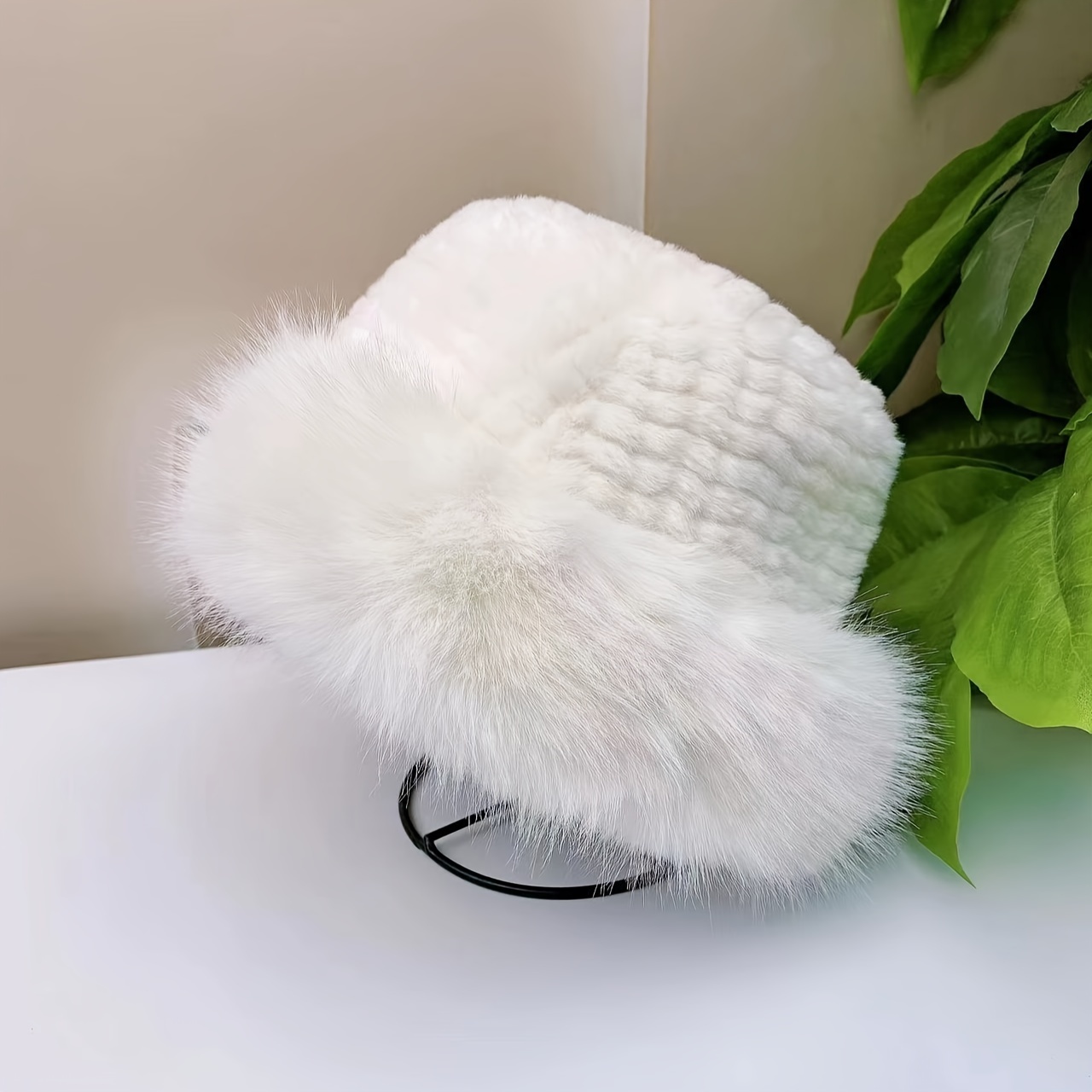 

Thick Fluffy Warm Bucket Hats Faux Fur Solid Color Plush Basin Hats Classic Winter Fisherman For Women
