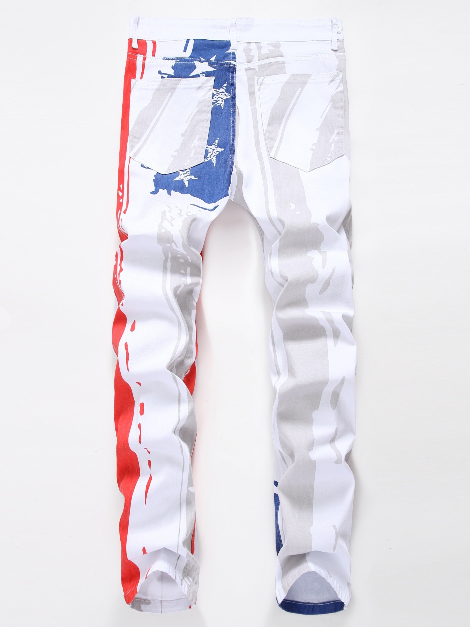 USA Flag Pattern Men's Cotton Slim Fit Pants, Comfy Stretch Trendy Long  Trousers