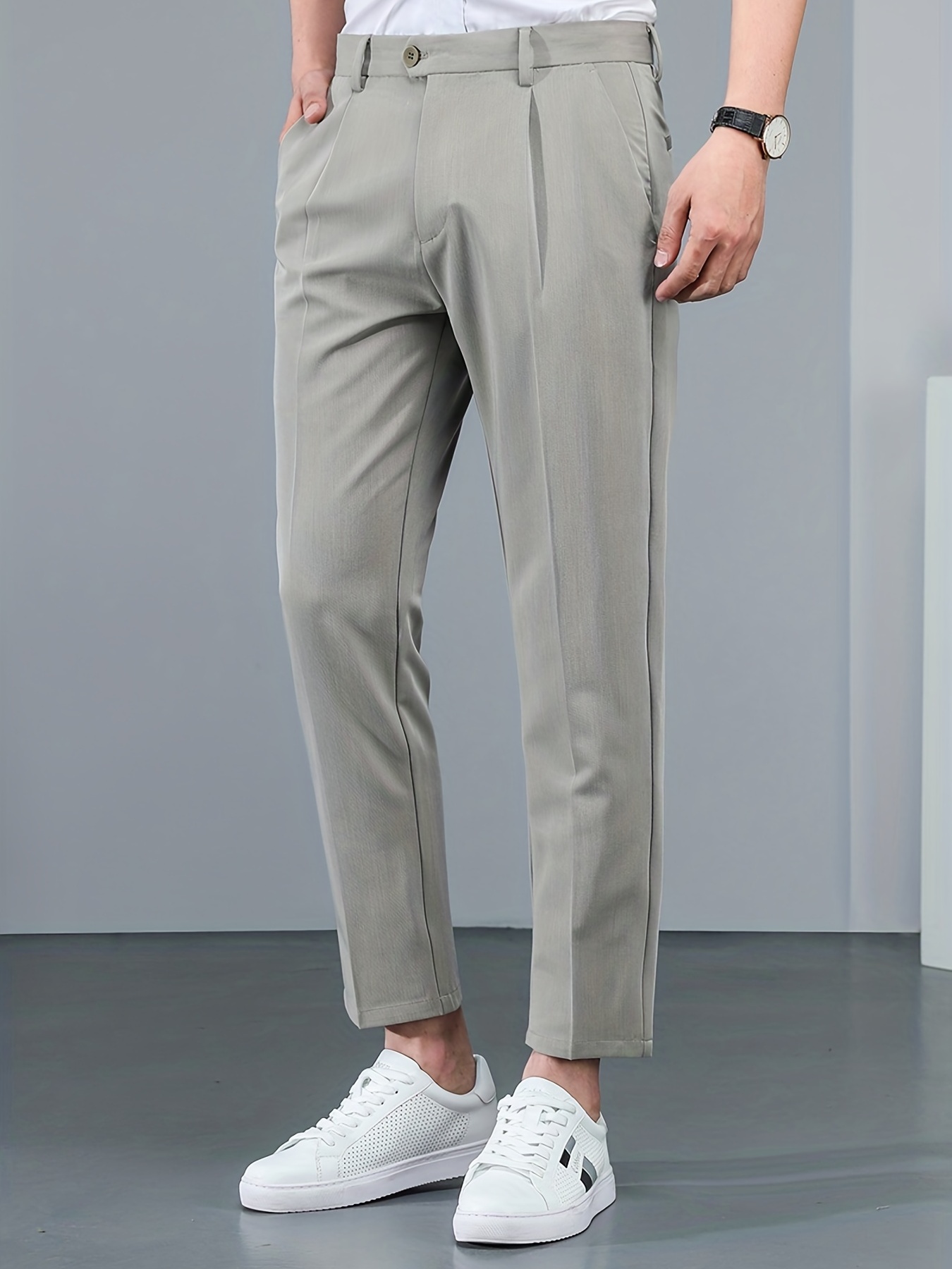White/Gray Spring Pantalones Hombre Fashion Ankle Length Slim Fit