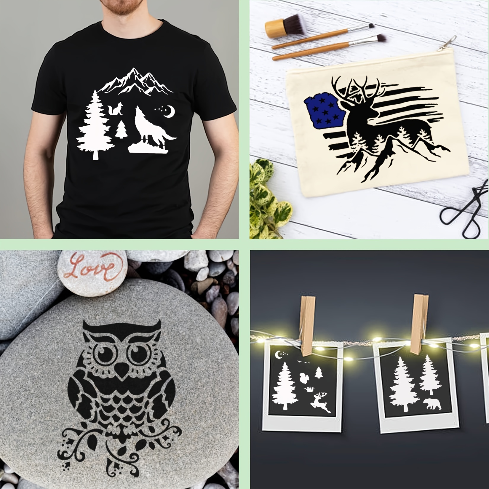 Forest Wildlife Animal Stencils Bear Wolf Deer Pine Tree - Temu