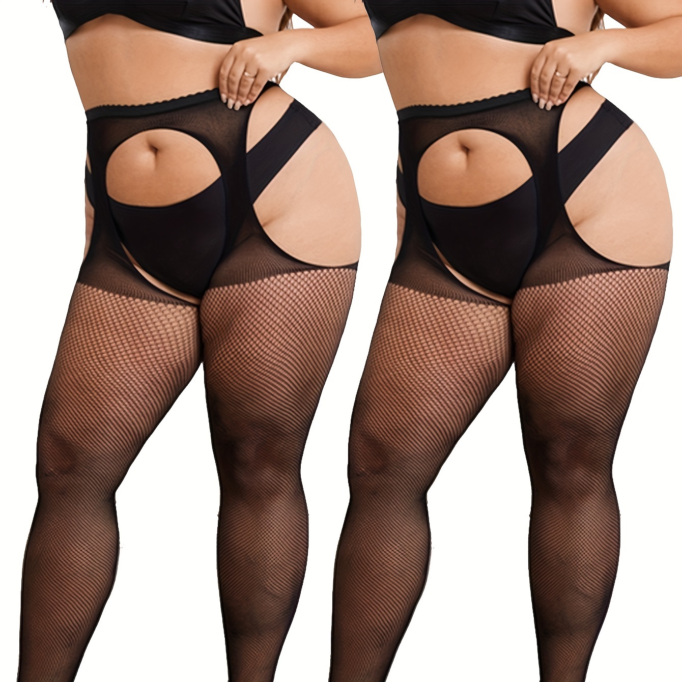 Plus Size Fishnet Stockings, Black Fishnet Tights Thigh High Stockings  Suspender Pantyhose