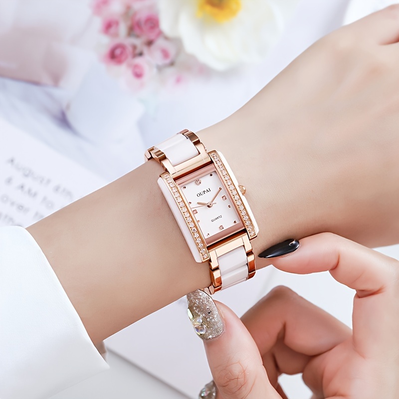  Reloj dorado para mujer, reloj de pulsera de cuarzo de pulsera  rectangular de lujo para mujer, Oro, Relojes de cuarzo : Ropa, Zapatos y  Joyería