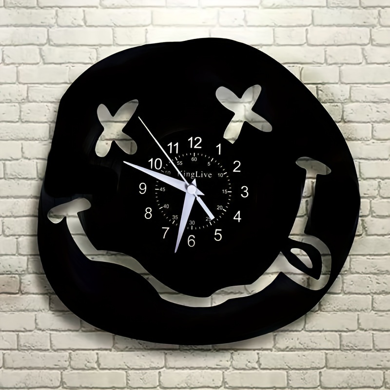 1pc ビニールレコード掛け時計、邪悪な面白い顔デザイン掛け時計