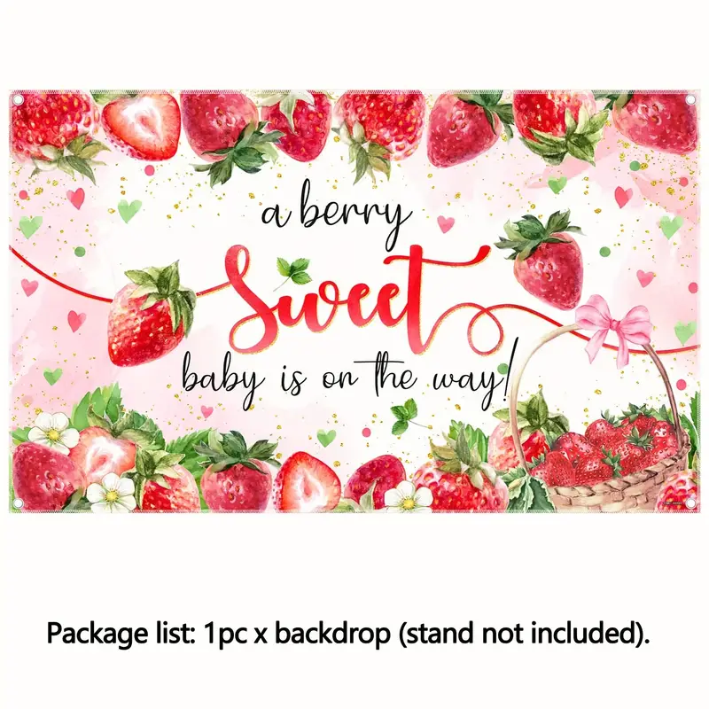 Berry Sweet Baby Shower Backdrop Red Strawberry Baby Shower 