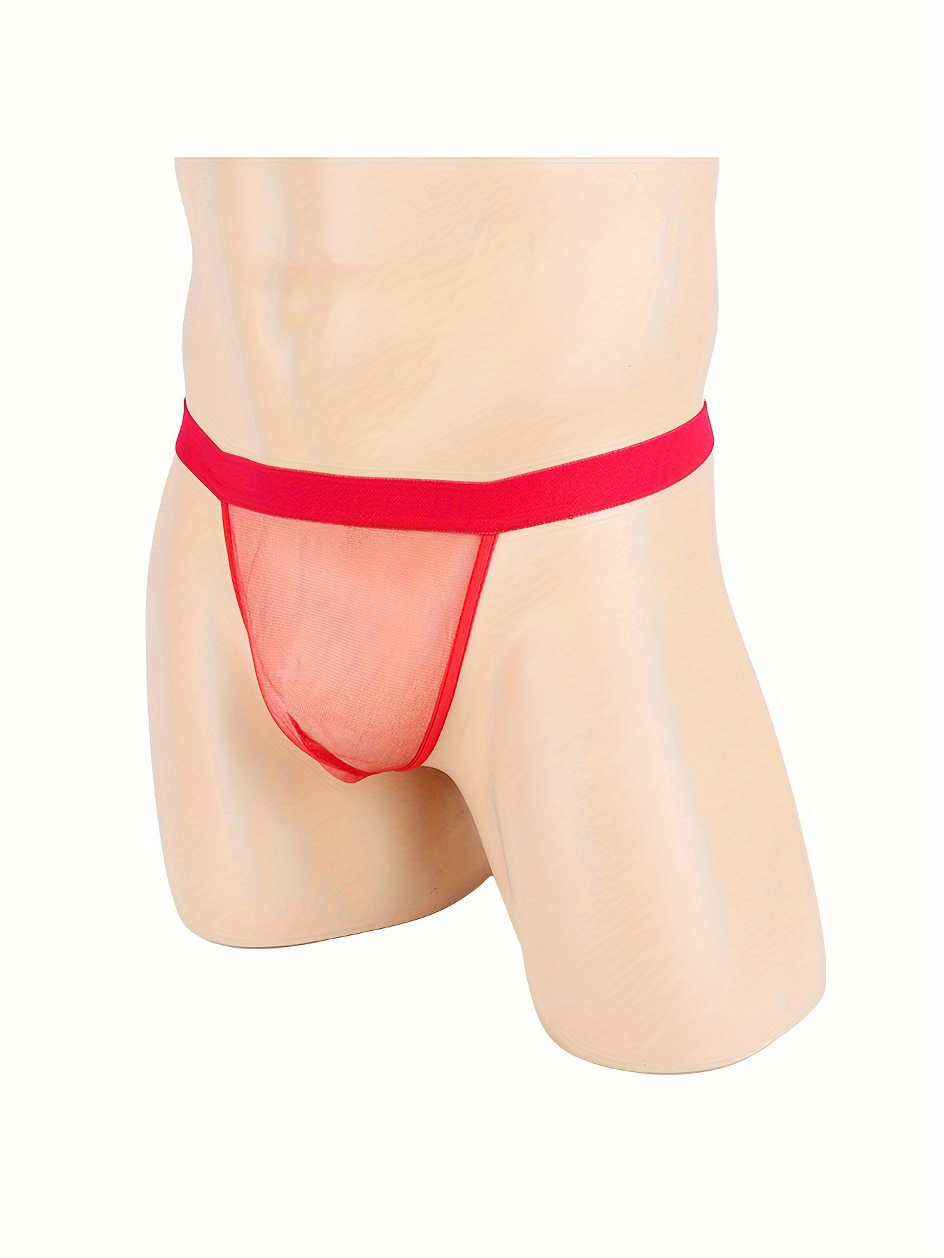 Men's Thong Mesh Underwear See Through Male Panties Mens Sheer Thong (Red)