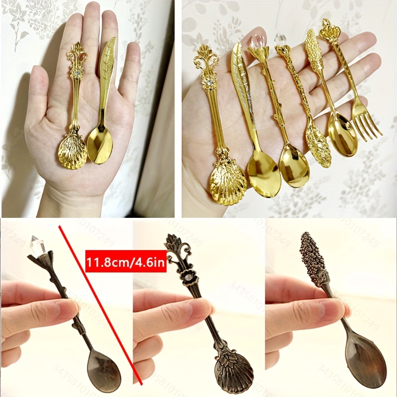 Vintage Spoons Fork Mini Royal Style Metal Golden Carved - Temu