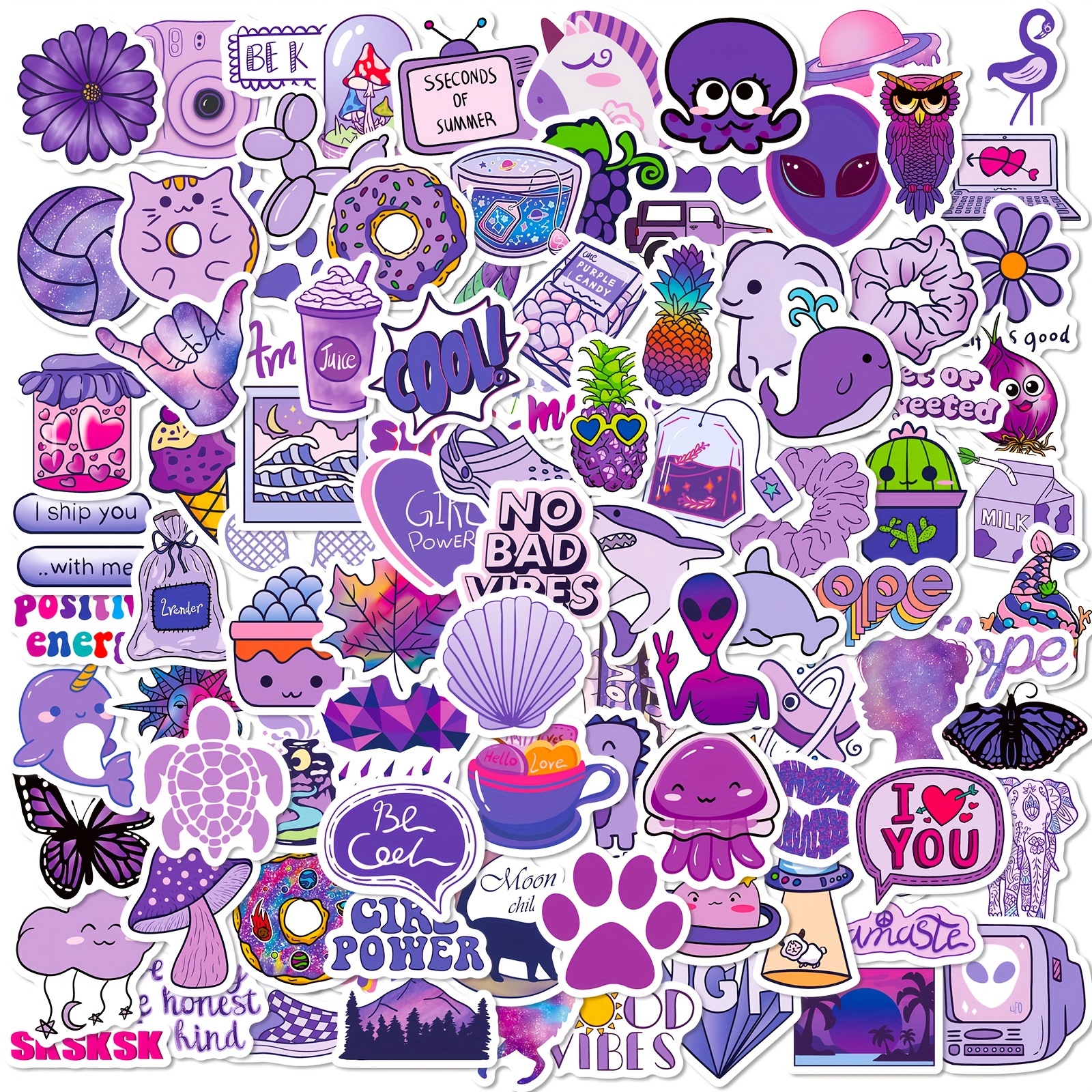 120pcs Kawaii Purple Stickers For Water Bottles, Cute Vsco Aesthetic Vinyl  Stickers Waterproof Sticker, Laptop Guitar Stickers For Teens Girls (Purple