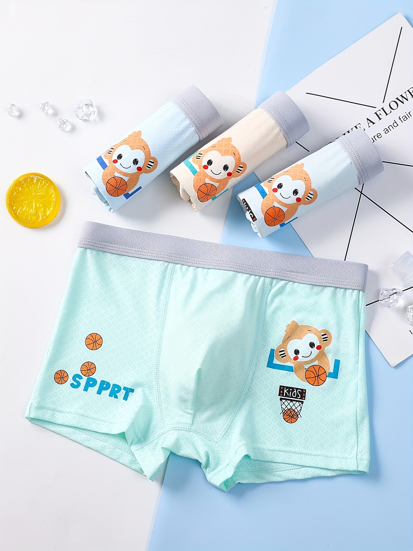 4pcs Boy's Comfy Boxer Briefs, Cartoon Monkey Pattern Boy Shorts, Kid's  Underwear