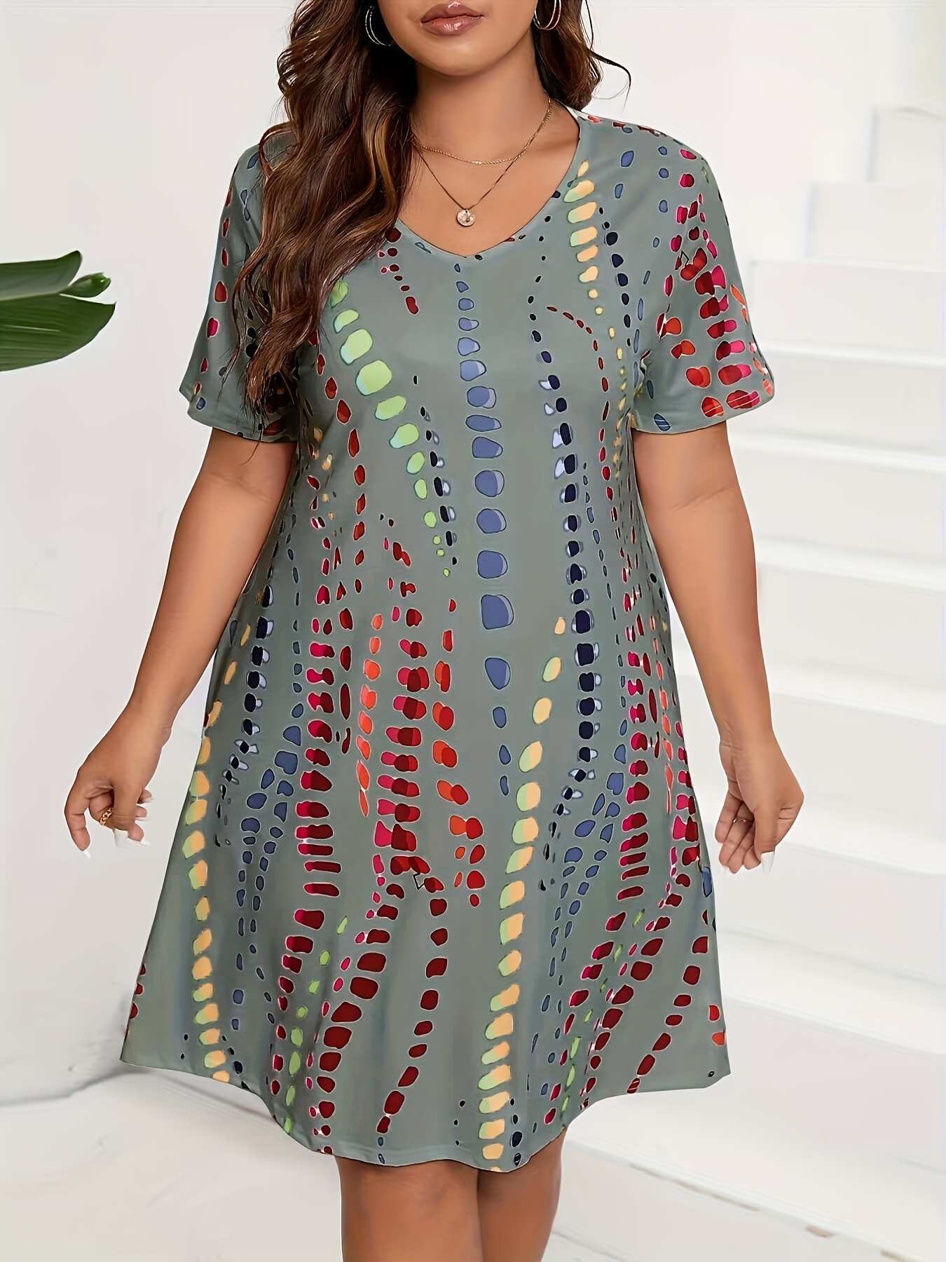 Plus Size Elegant Dress Women's Plus Tie Dye Short Sleeve V - Temu