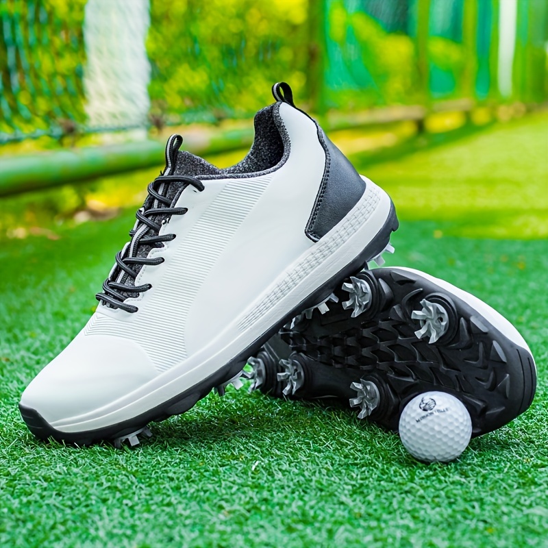 Men's Professional Detachable 8 Spikes Golf Shoes, Solid Comfy Non Slip  Lace Up Sneakers For Golf Sport Activities