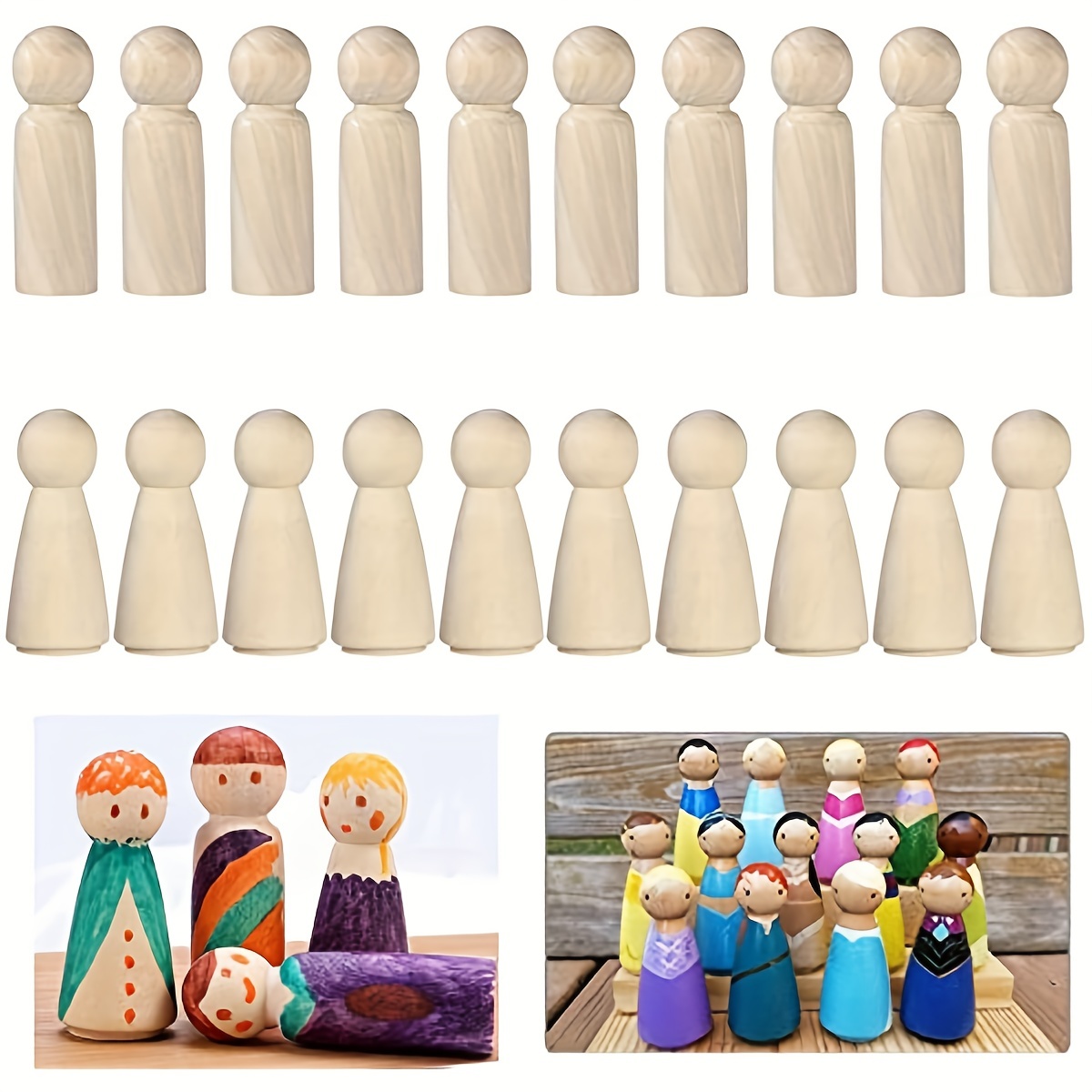 50pcs Wooden Peg Dolls Unfinished Baby 3-7cm Large Peg People