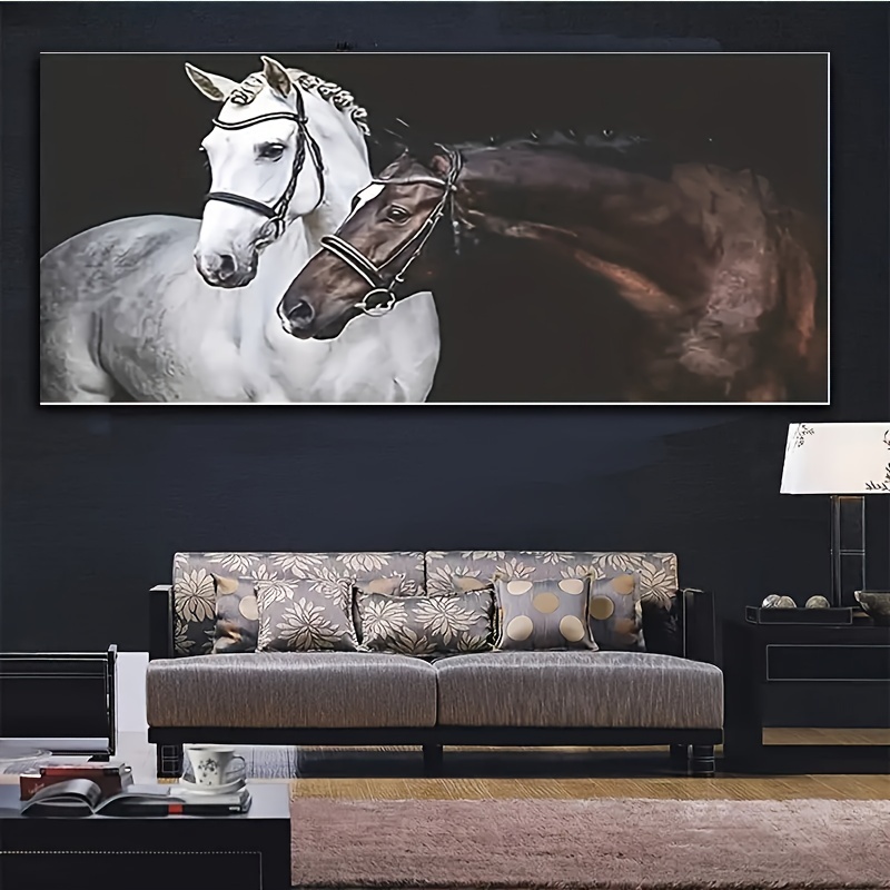 Kit Pintura Diamantes Caballo Blanco Negro 5d Diamond Art - Temu